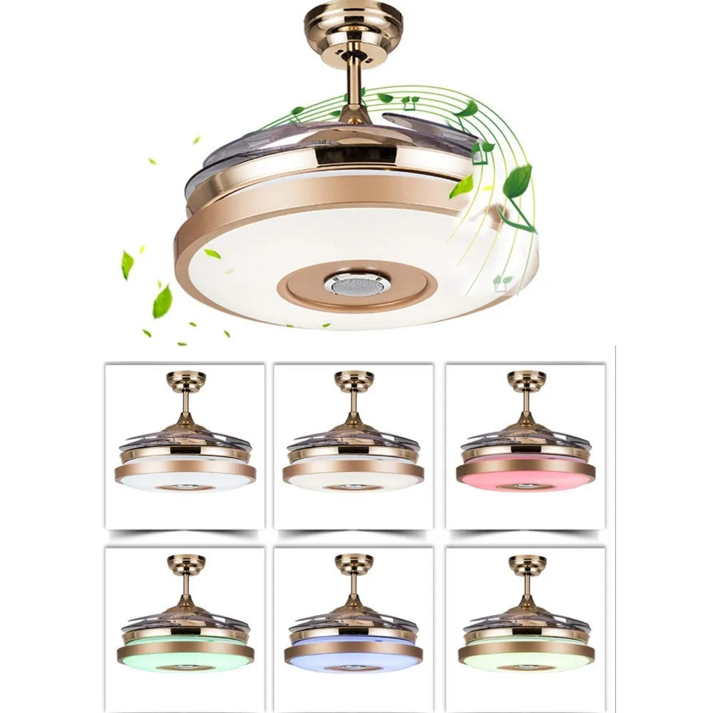 Smart Ceiling Fan/Light, Bluetooth Speaker Chandelier/ Retractable Blades Fandeliers w/Remote