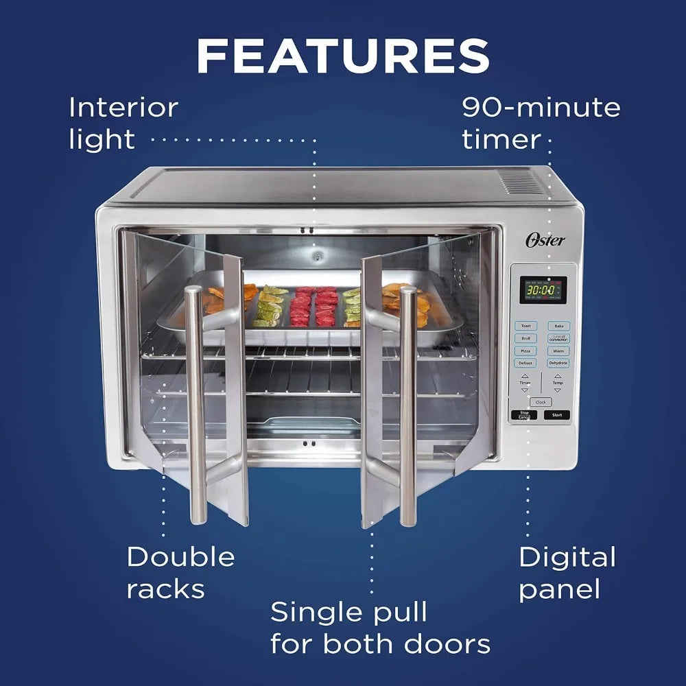 Oster Convection Oven, 8-in-1 Countertop Oven, XL Fits 2 16" Pizzas, Stainless Steel French Door