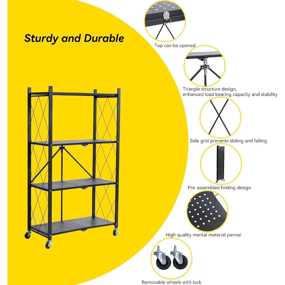 BRIAN & DANY Metal Storage Shelves - 4 Tier Shelving Unit, Folding Display Shelf Racks No Assembly