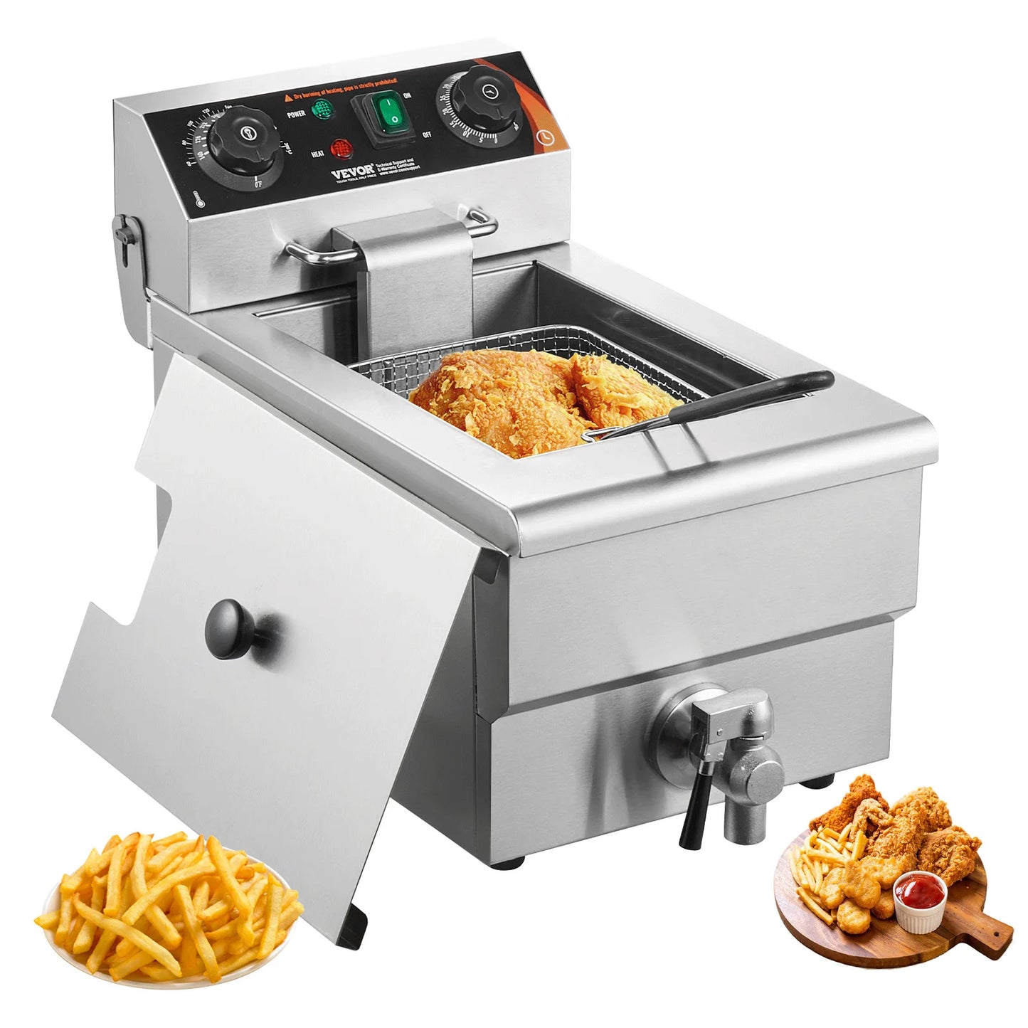 SucceBuy Commercial Deep Fryer Electric Countertop Fryer 11.6Qt Stainless Steel Single Oil Fryer