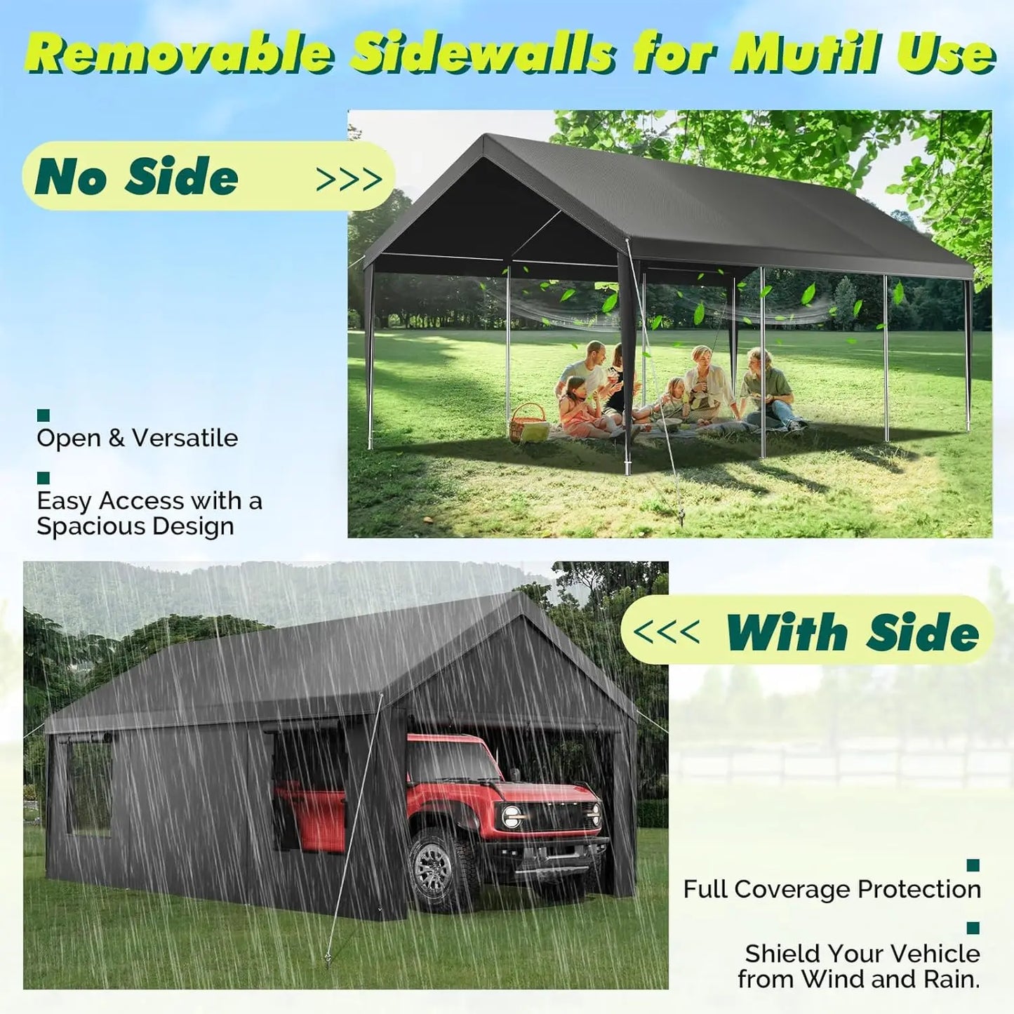 Durable 12x20ft Portable Garage Metal Carport with Galvanized Frame, Waterproof and UV Protection