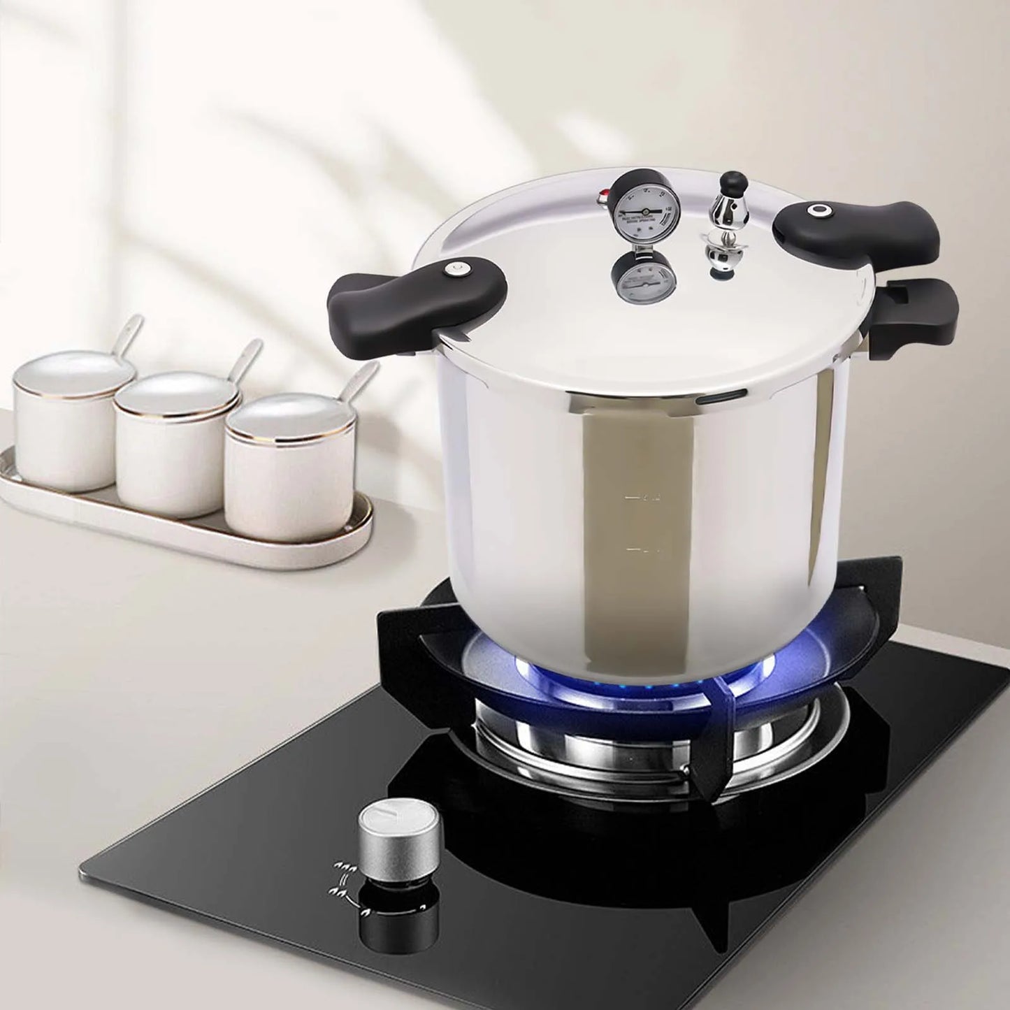 23 Quart Pressure Canner and Cooker with Pressure Gauge 13PSI 90KPA Explosion Proof Safety Valve