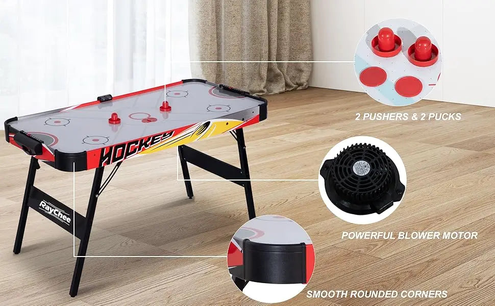 58in Folding Air Hockey Table, LED Hockey Game, Hockey Table Gaming Set w/2 Pucks, 2 Pushers