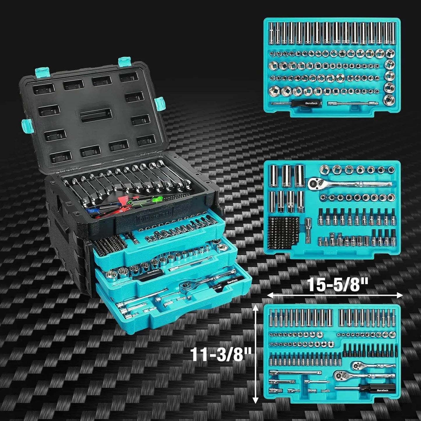 497-Piece Mechanics Tool Set, Include SAE/Metric Sockets, 90-Tooth Ratchet & Wrench Set