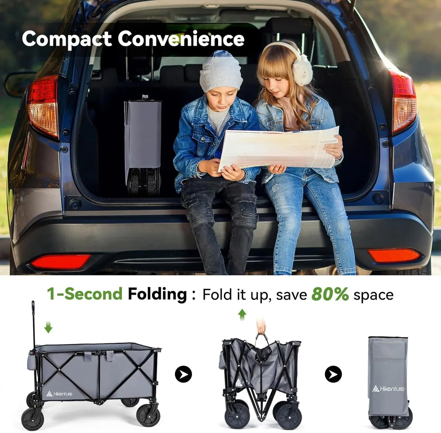 Collapsible Wagon 330LBS Capacity, 200L Extra Large Wagons Carts Foldable, Heavy Duty Folding Wagon