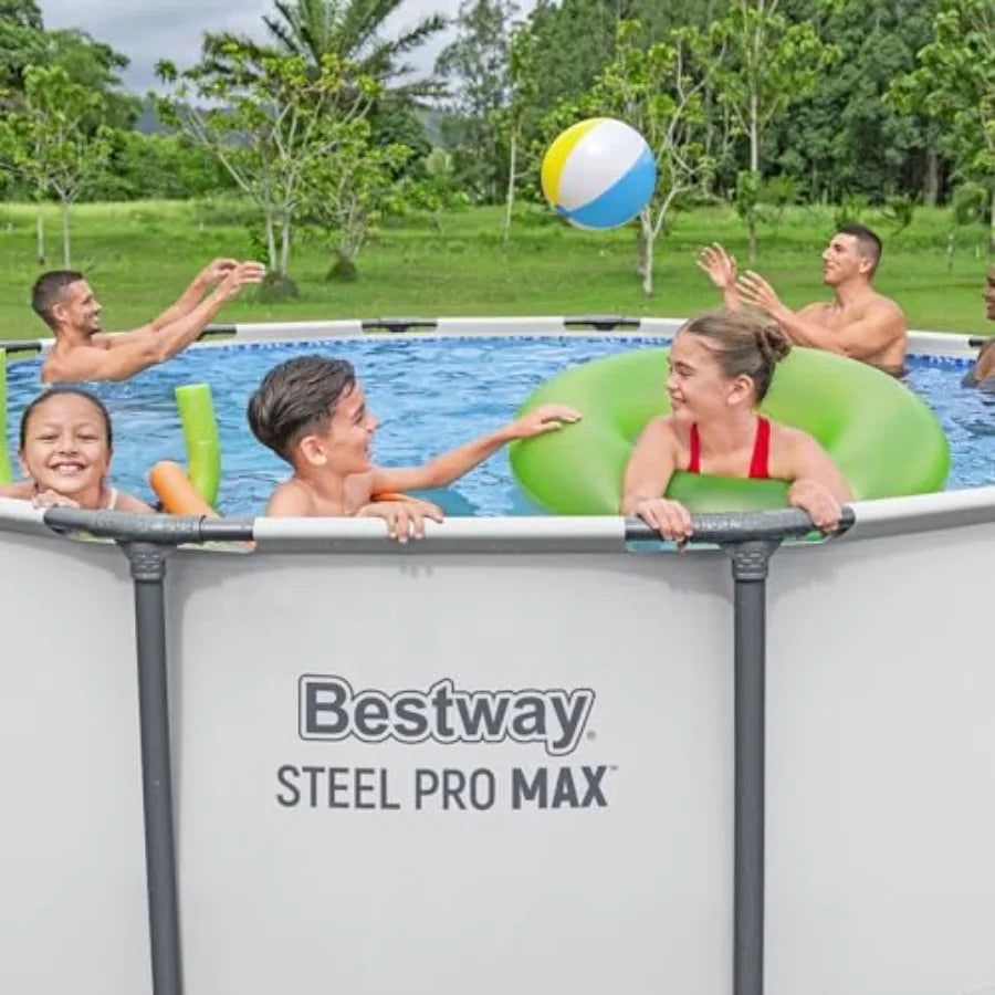 Steel Pro MAX 13' x 48" Above Ground Pool Round Metal Frame Set w/Filter Pump Ladder and Cover Gray