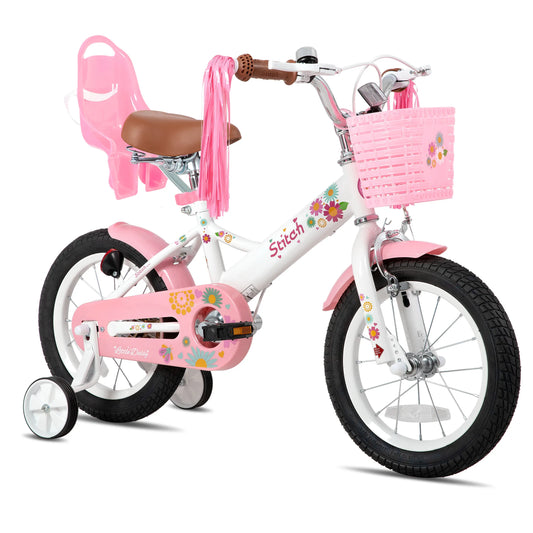 JOYSTAR Kids Bike 2-7 Years, 12 14 16" Girls Bike w/Doll seat, Boys Bike w/ Flag & Plate