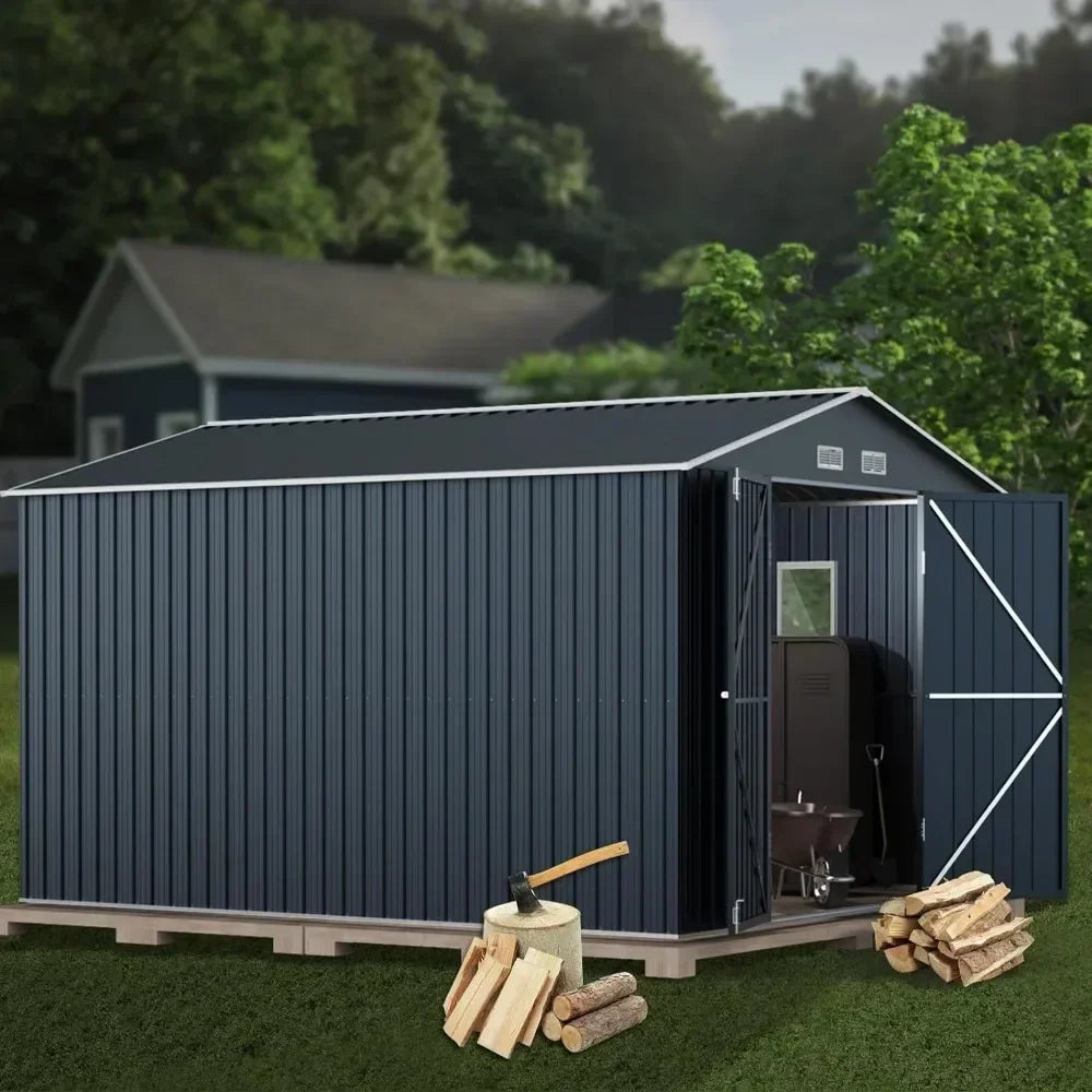 10X12X7.5 FT outdoor steel storage shed with lockable doors