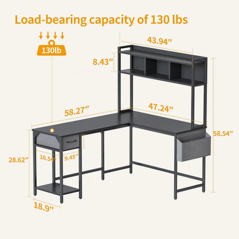 L Shaped Hutch, CUBI CUBI  58" Corner Computer Desk Drawer,Home Office Gaming Table Workstation