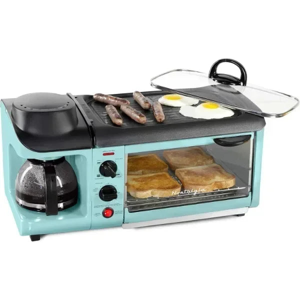 Nostalgia 3-in-1 Breakfast Station - Includes Coffee Maker, Non-Stick Griddle, and 4-Slice Toaster Oven - Breakfast Maker