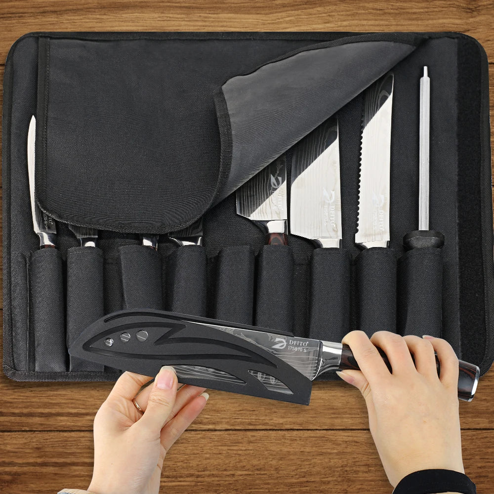 KEPEAK Kitchen Knife Set 7Cr17Mov Stainless Steel Chef Knife Ultra Sharp Santoku Cleaver Utility