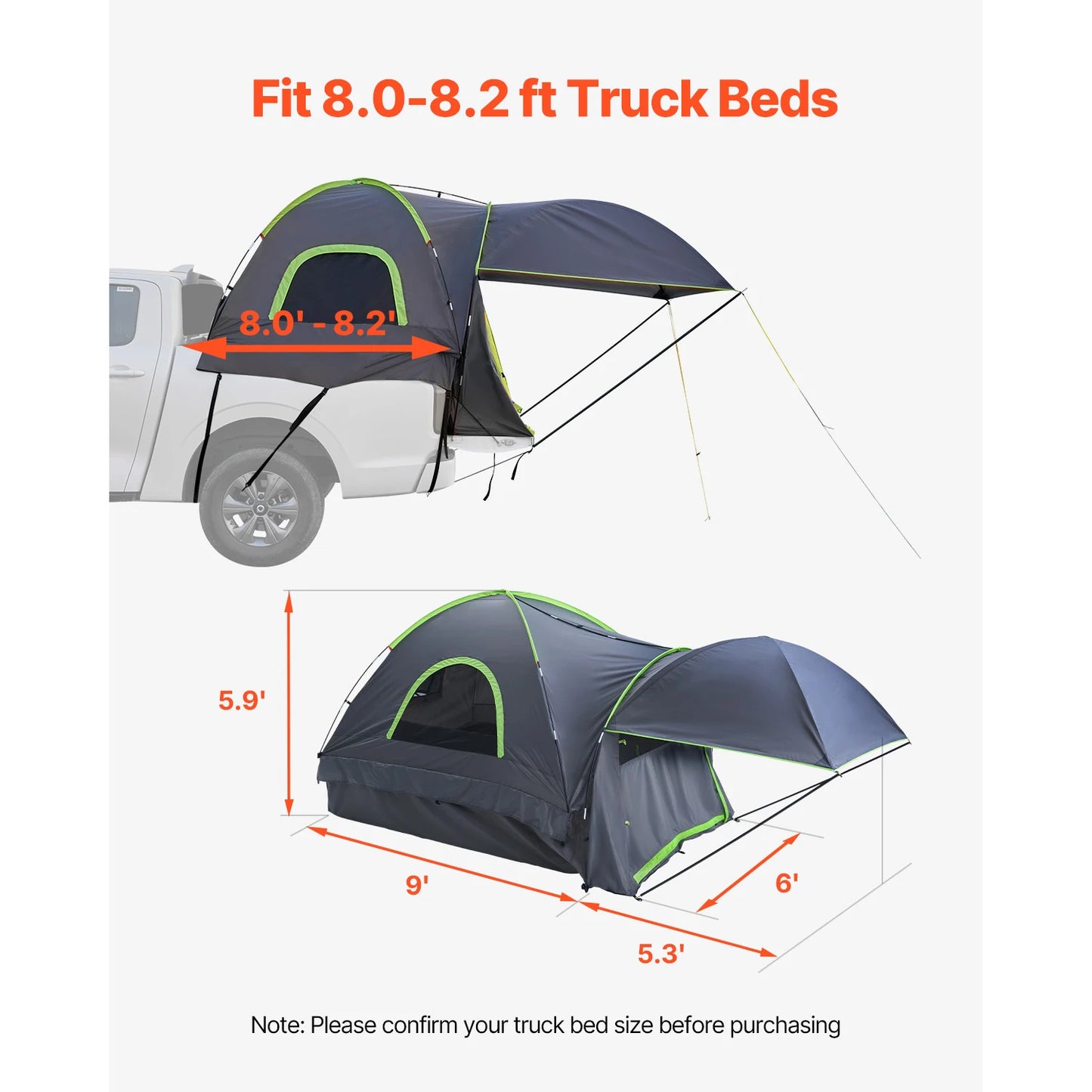SucceBuy Pickup Truck Tent for Camping Waterproof PU2000 2-3 Person Truck Bed Tent