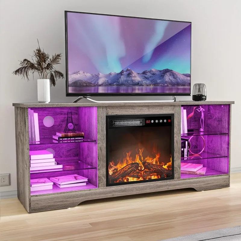 Fireplace TV Stand w/ 18'' Fireplace, Modern Entertainment Center/TVs up to 65", Media TV Console