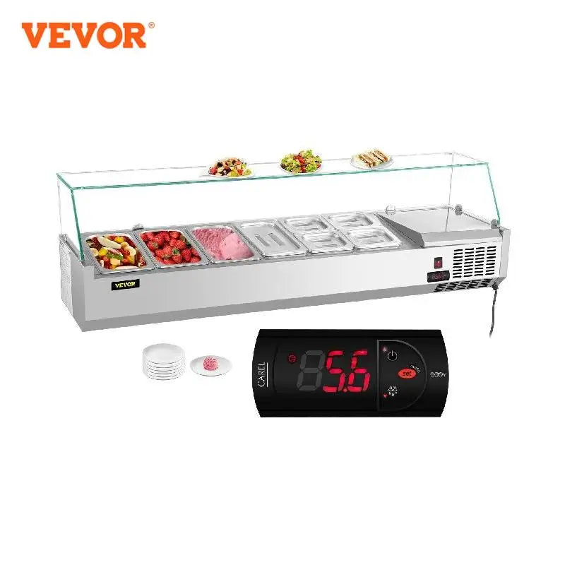 VEVOR 40/60" Auto Defr Refrigerated Condiment Prep Station Temp Display Sandwich Salad Prep Table