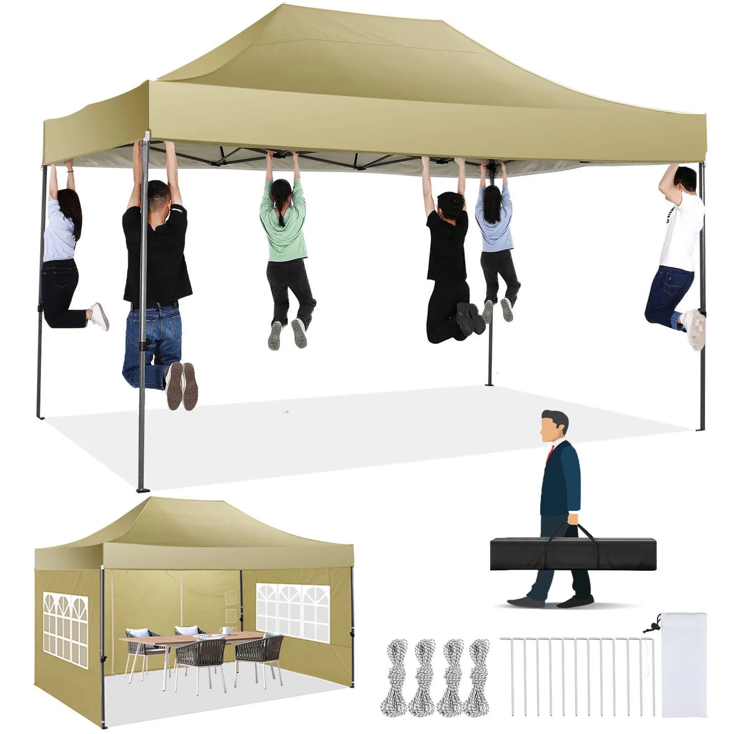 COBIZI 10x15 Heavy Duty Pop up Canopy Tent with 4 sidewalls Commercial Canopy Wedding Party Tents