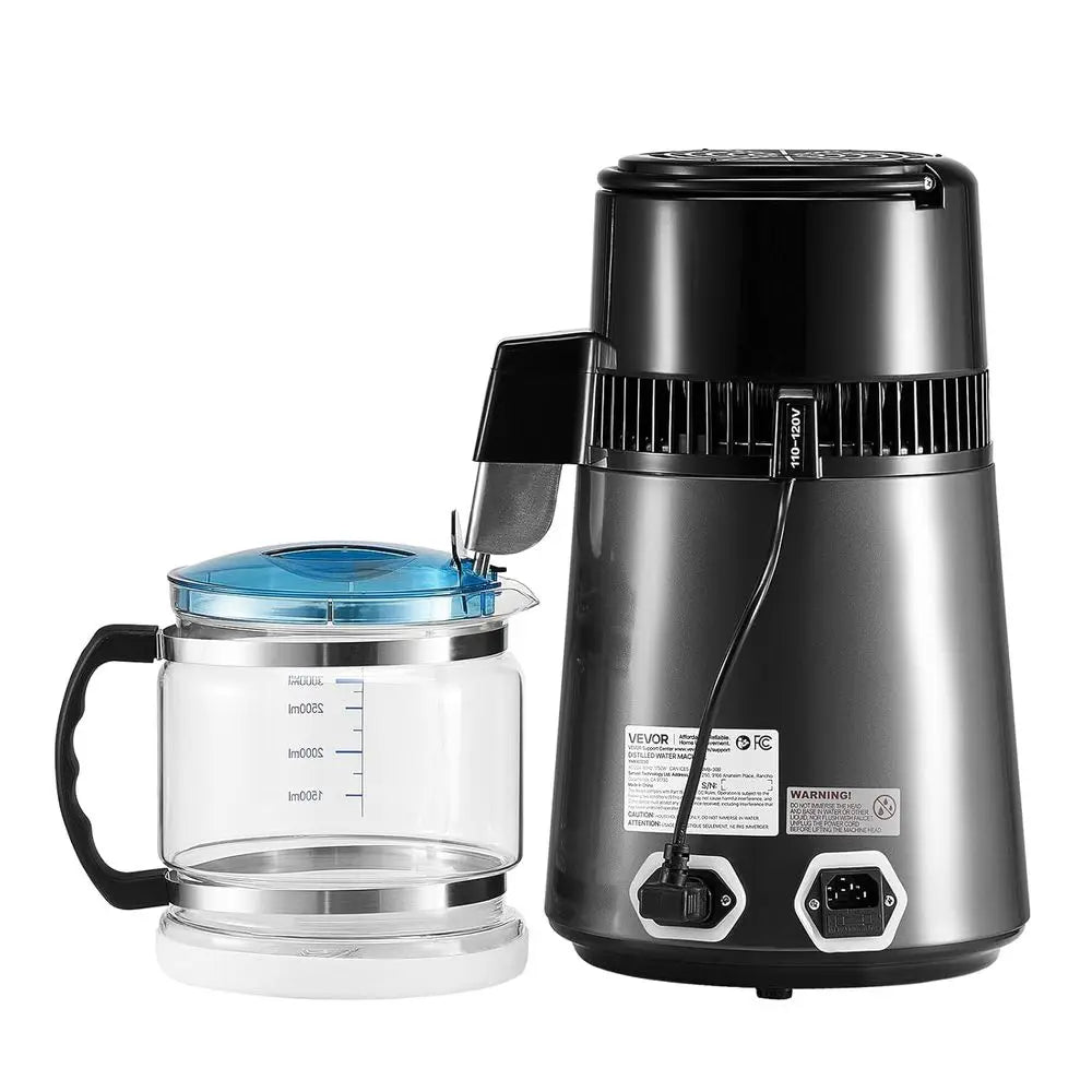 1.1 Gallon Glass Countertop Water Distiller, 1750W, 0.4 Gallons/Hour, 4L Capacity, Timer & Temp Display