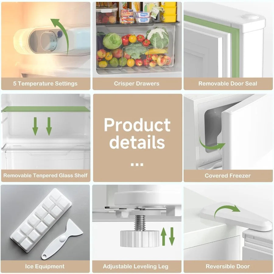 Compact 2Door Mini Fridge with Freezer for Bedroom Office Dorm Garage or RV Use 3.2 CU.FT