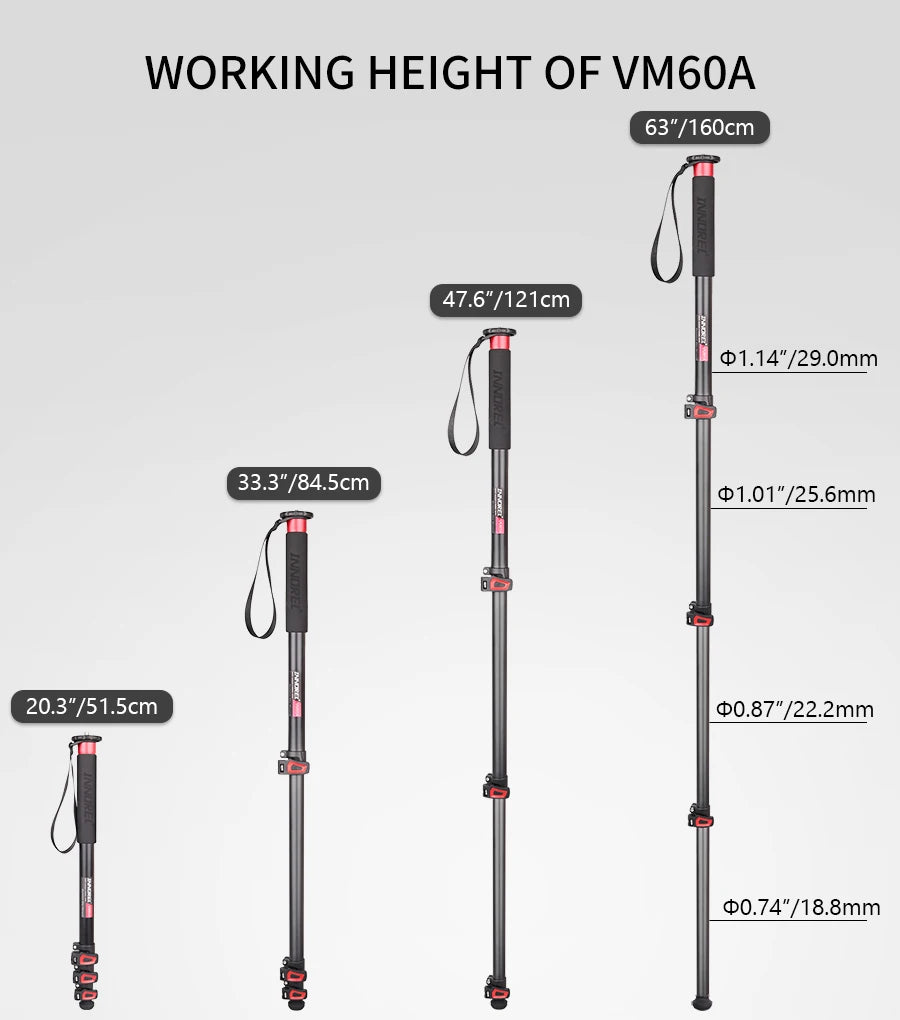 INNOREL VM60A/VM80A Aluminum Alloy Camera Monopod 170cm Video Stand for Canon Nikon GoPro DSLR