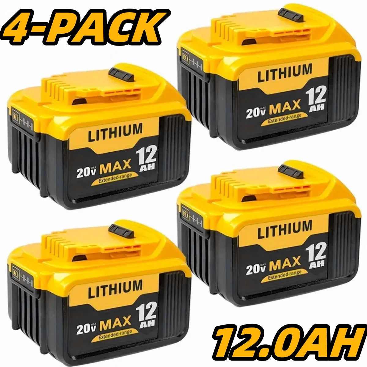 1/2/4PACK 20V 12Ah Replacement For Dewalt 20V Max Tools (DCB201, DCB200, DCB204, DCB206, DCB203)
