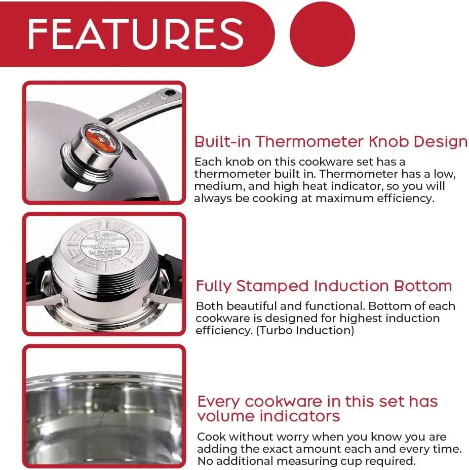 18-Piece Stainless Steel Cookware Set, Includes Induction Compatible Fry Pots, Pans, Saucepan