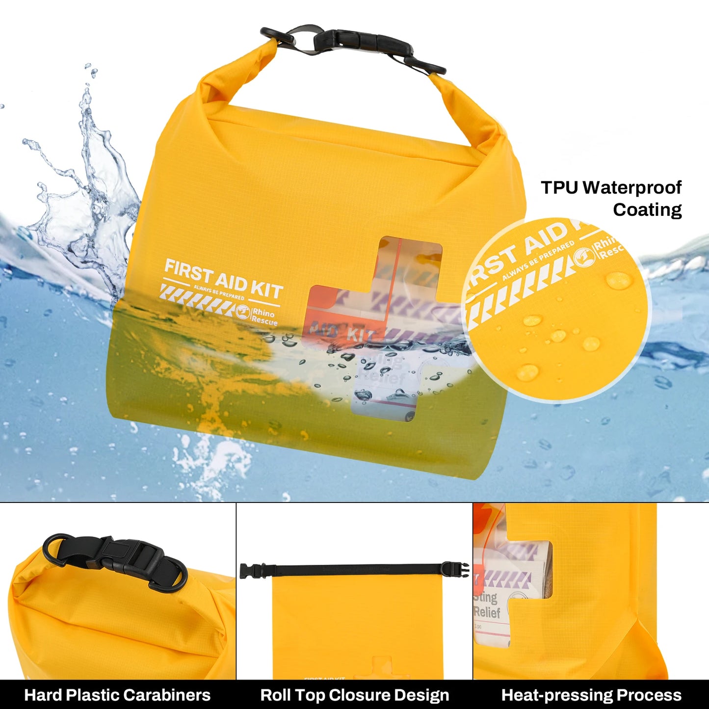 RHINO RESCUE Waterproof First Aid Kit, Lightweight Boat Dry Bag, Emergency Survival Supplies Floats