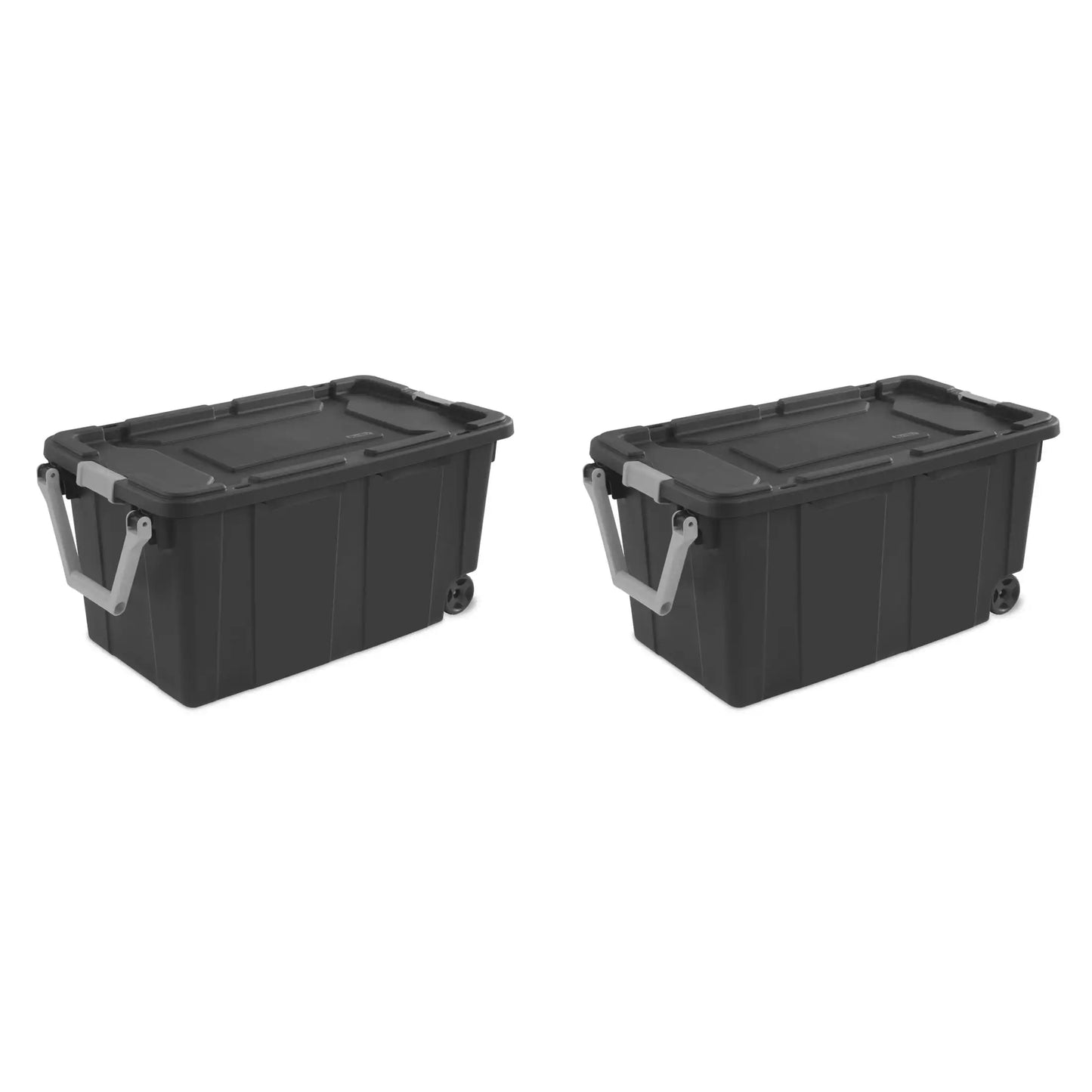 Sterilite 40 Gallon Wheeled Industrial Tote Plastic, Black, Set of 2