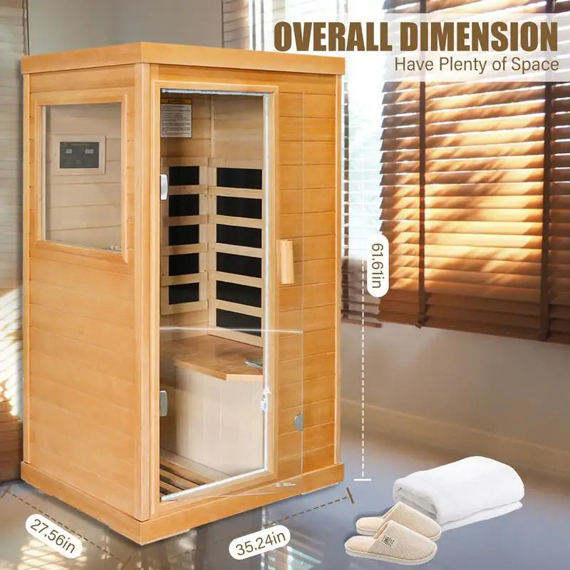 INDOOR DRY SAUNA 27.56"x35.24"x61.6" RUNS ON US 110 POWER. W/CONTROL PANEL