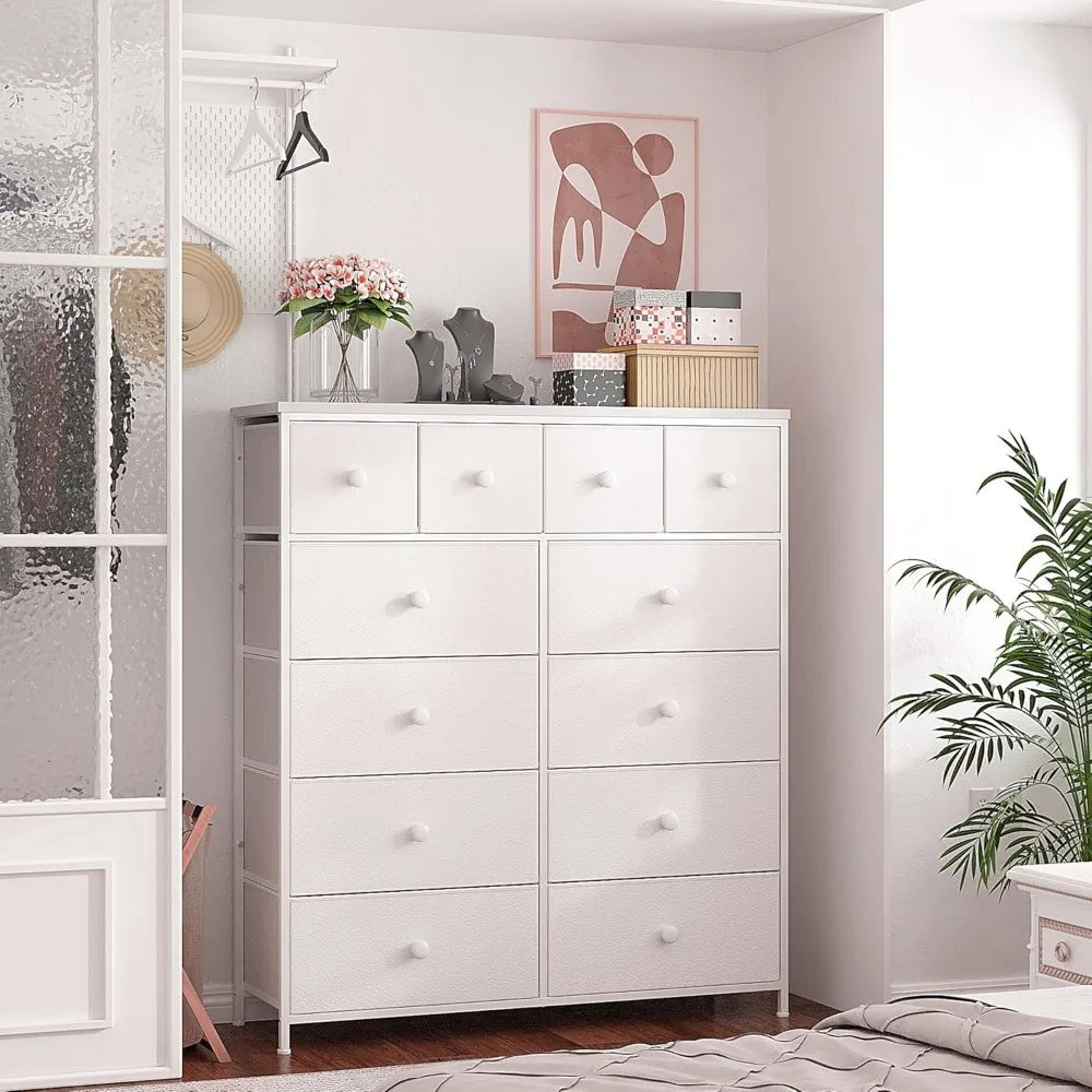 Dresser for Bedroom with 12 Drawers , In 8 Colors with Wood Top, Metal Frame