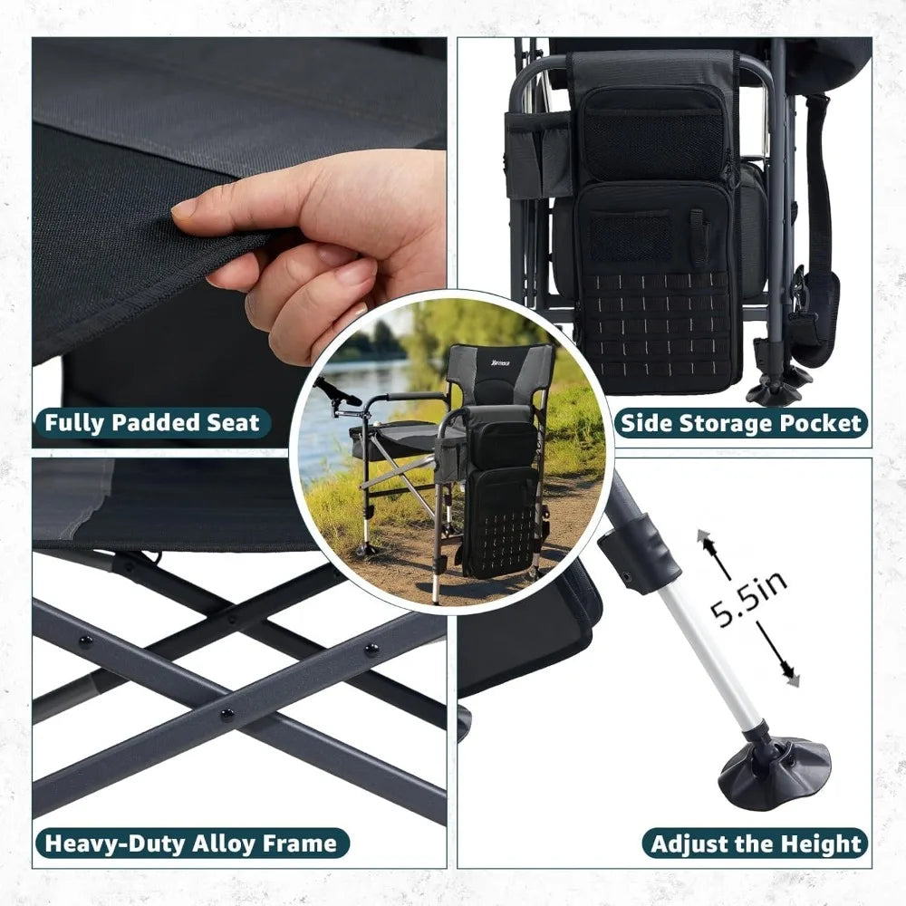 Fishing Chairs with Rod Holder, Folding Ice Fishing Chair/ Camping Chair Leg Adjustable