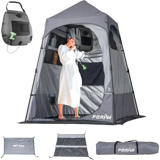 Camping Shower Tent Deluxe Changing Room Easy Set Up Privacy Shelter Large Toilet Tent w/Floor Drain