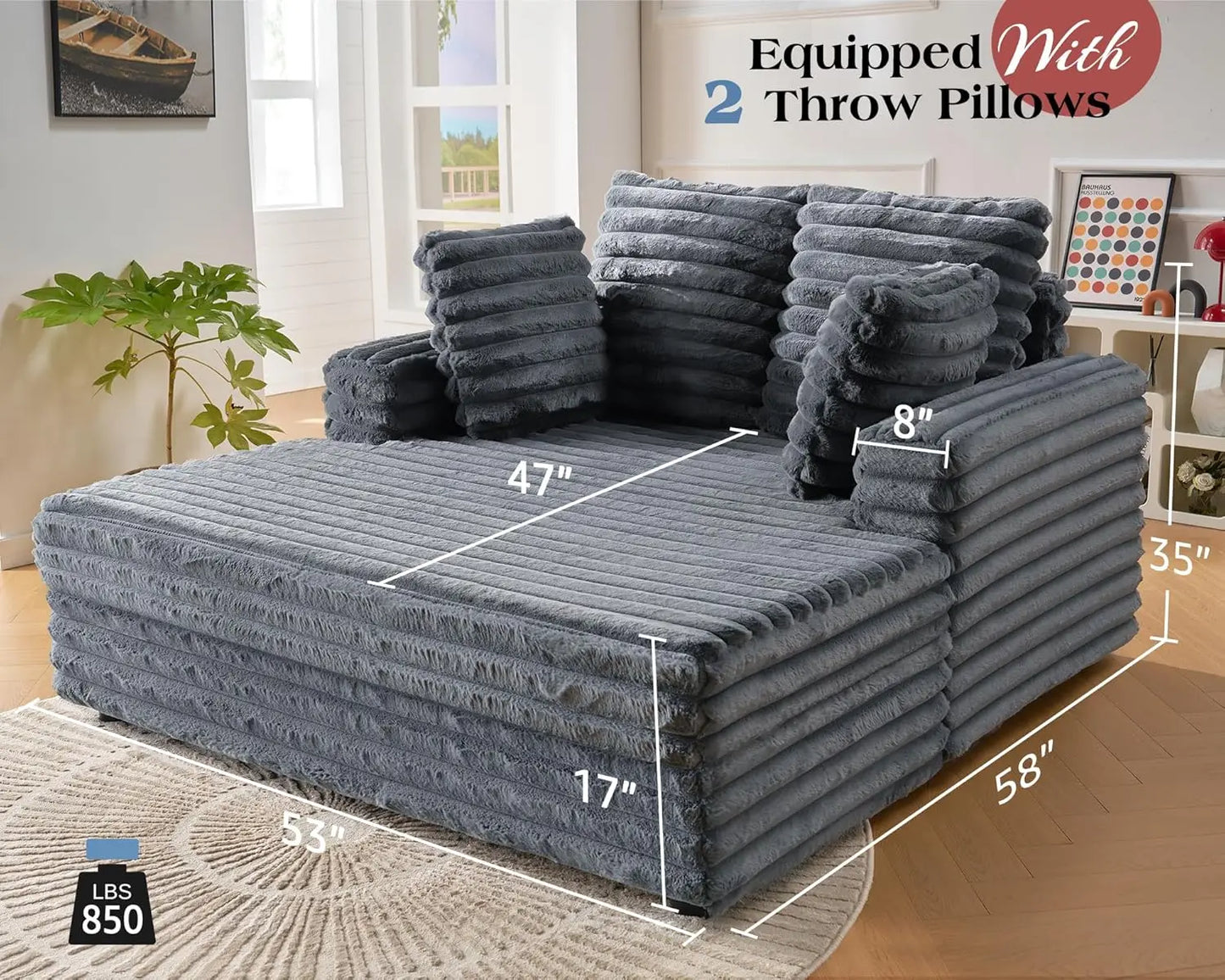 53" Sofa Bed, Upholstered Sofa Bed with Throw Pillows and Armrests, Sleeper Chair- Plush Chair Bed