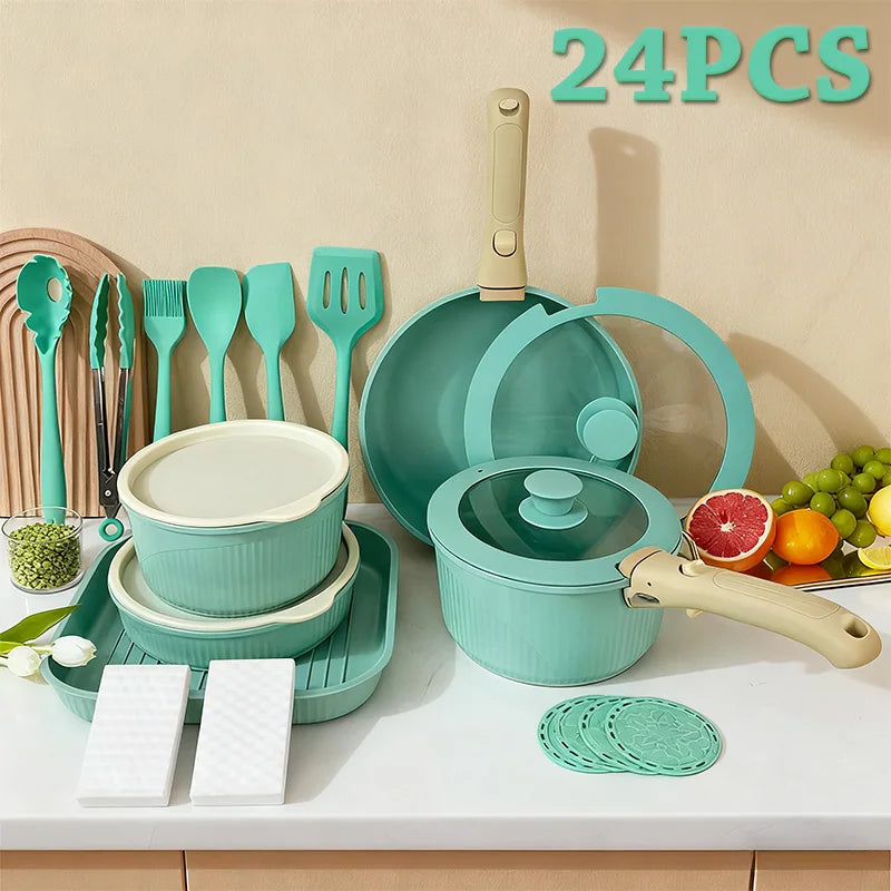 Pots and Pans Set, Nonstick Cookware Set Detachable Handle, Induction Kitchen Cookware Set