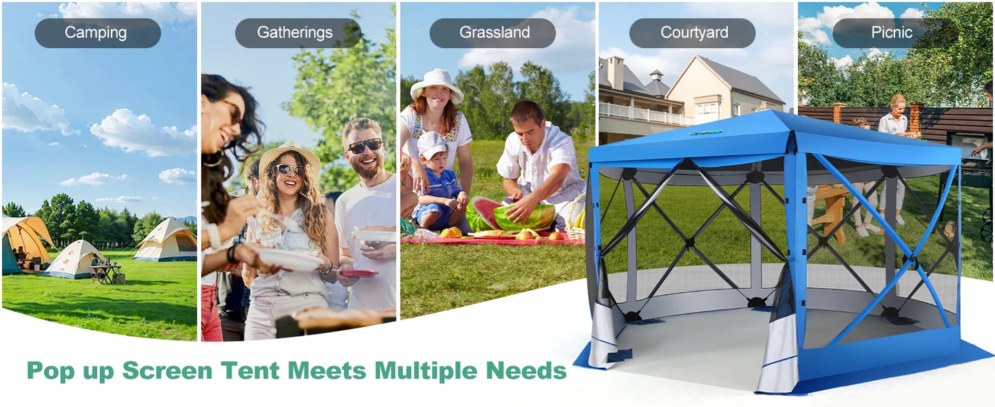 Pop Up Gazebo 12'x12' 6-Sided Screen House Tent for Camping, Instant Stargazing Gazebo Canopy