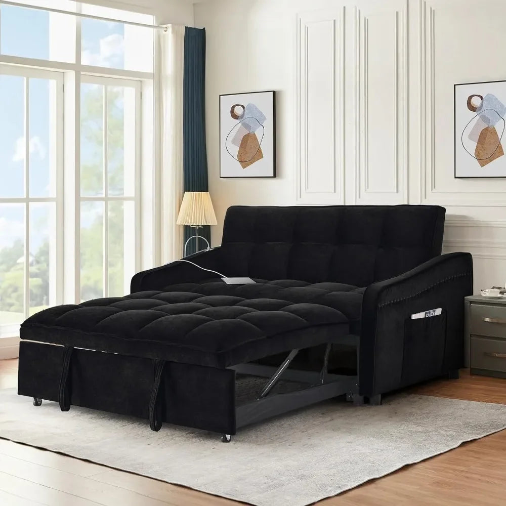 3 in 1 Sleeper Sofa Couch Bed w/USB & Type C Port, 52" Small Modern Loveseat Sofa w/Pull Out Bed