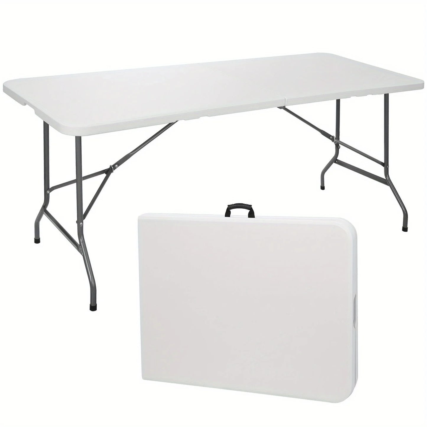 6FT Plastic Folding Table Portable Fold-in-Half Picnic Utility Table with Handle