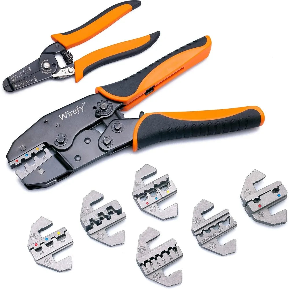 Wirefy Crimping Tool Set 8 PCS - Ratcheting Wire Crimper - Heat Shrink, Non-Insulated, Open Barrel
