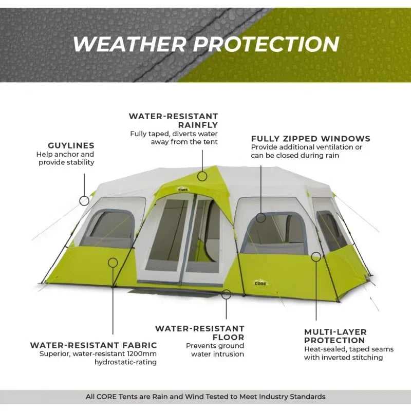 12 Person Instant Cabin Tent|3 Room Huge Tent for Family with Storage Pockets