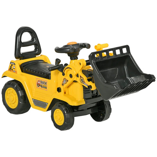 Ride On Excavator/Under Seat Storage, Sit and Scoot Construction Toy w/Horn, Front Loader Shovel