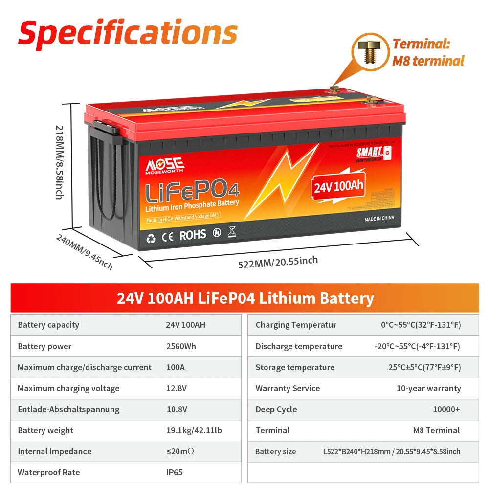 12V 24V LiFePO4 Battery w/Bluetooth 100Ah 140Ah 168Ah Lithium Iron Phosphate Battery Rechargeable