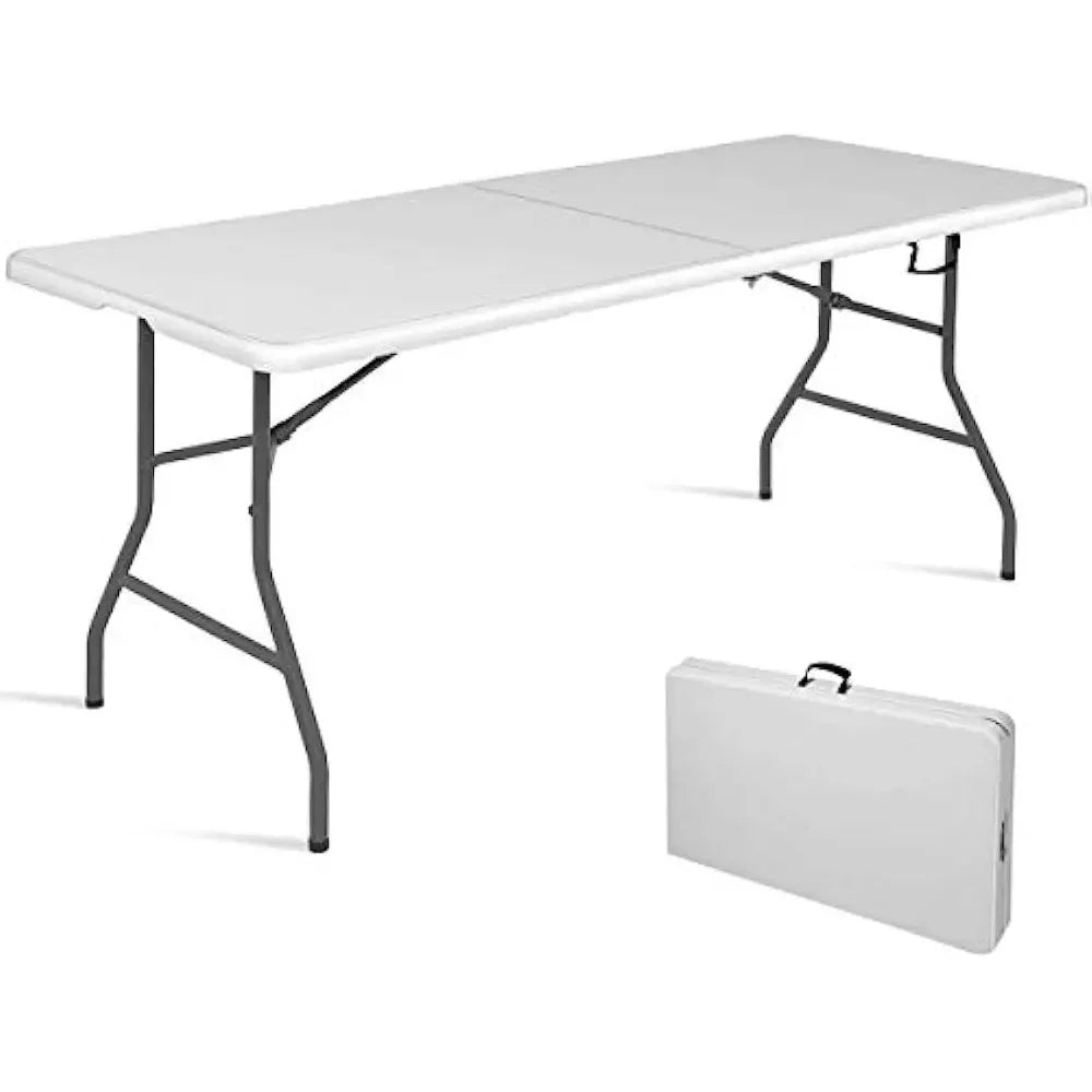 6' Folding, Portable Rounded Corners Plastic Picnic Table with Handle, Ideal for Indoor Outdoor