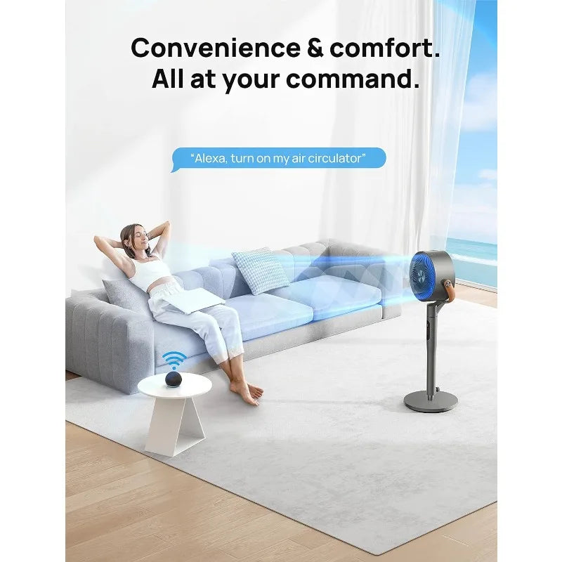 Dreo smart Pedestal Fan with Remote, 120°+105°Oscillating Floor Fans w/Wi-Fi/Voice Control, 43''