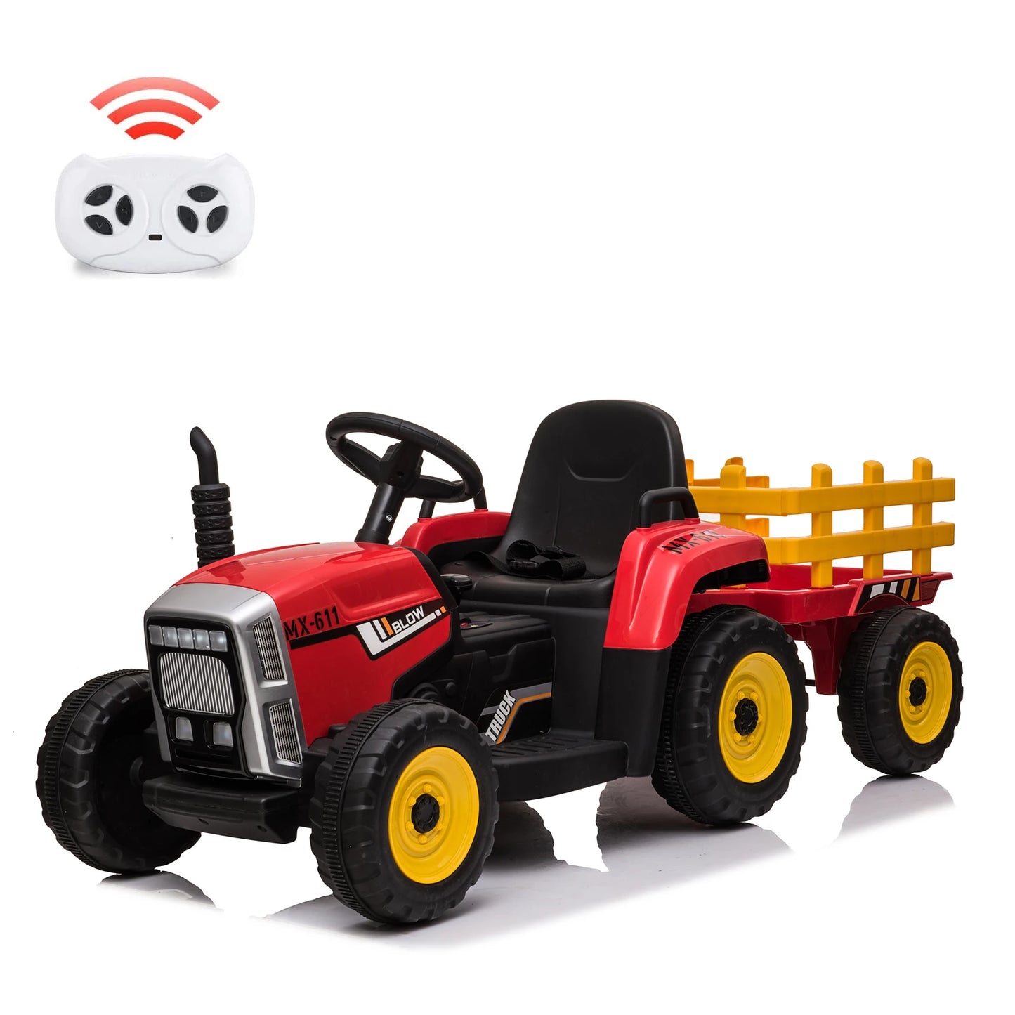 12V Kids Ride On Car Electric Tractor with Trailer for Toddlers Ride On Toy with Remote Control