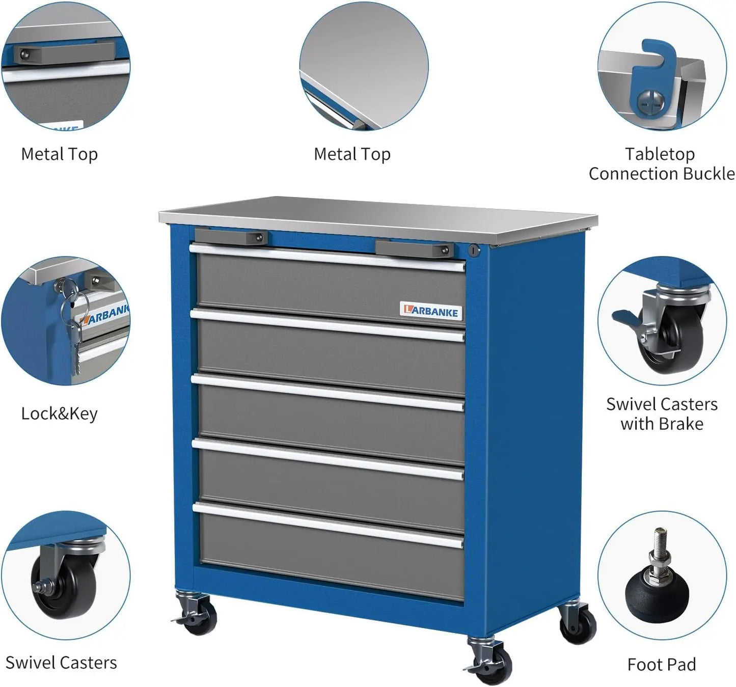 Larbanke Tool Chest,Tool Cabinet on Wheels with Keyed Locking System and Drawer Liners