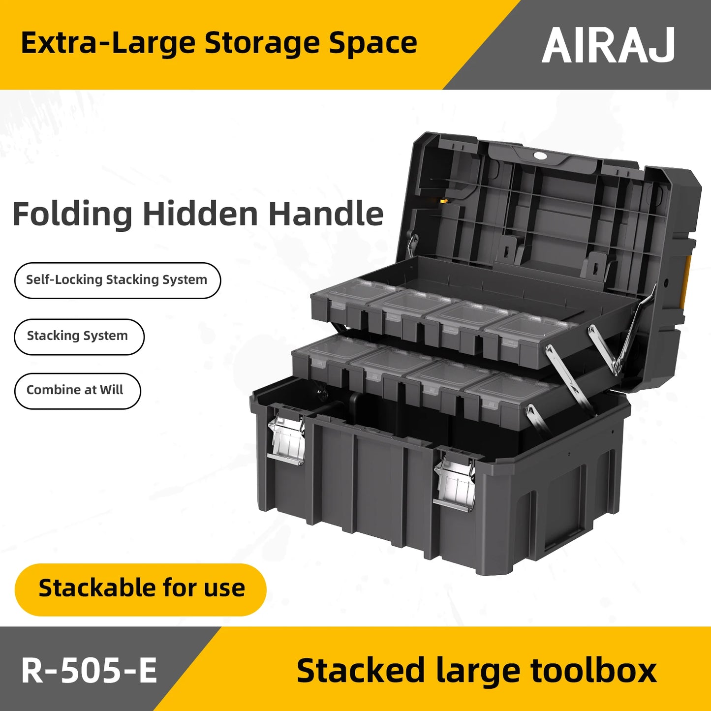 AIRAJ MultiFunctional Tier Stackable Rolling Plastic Portable Folding Tool Storage Box