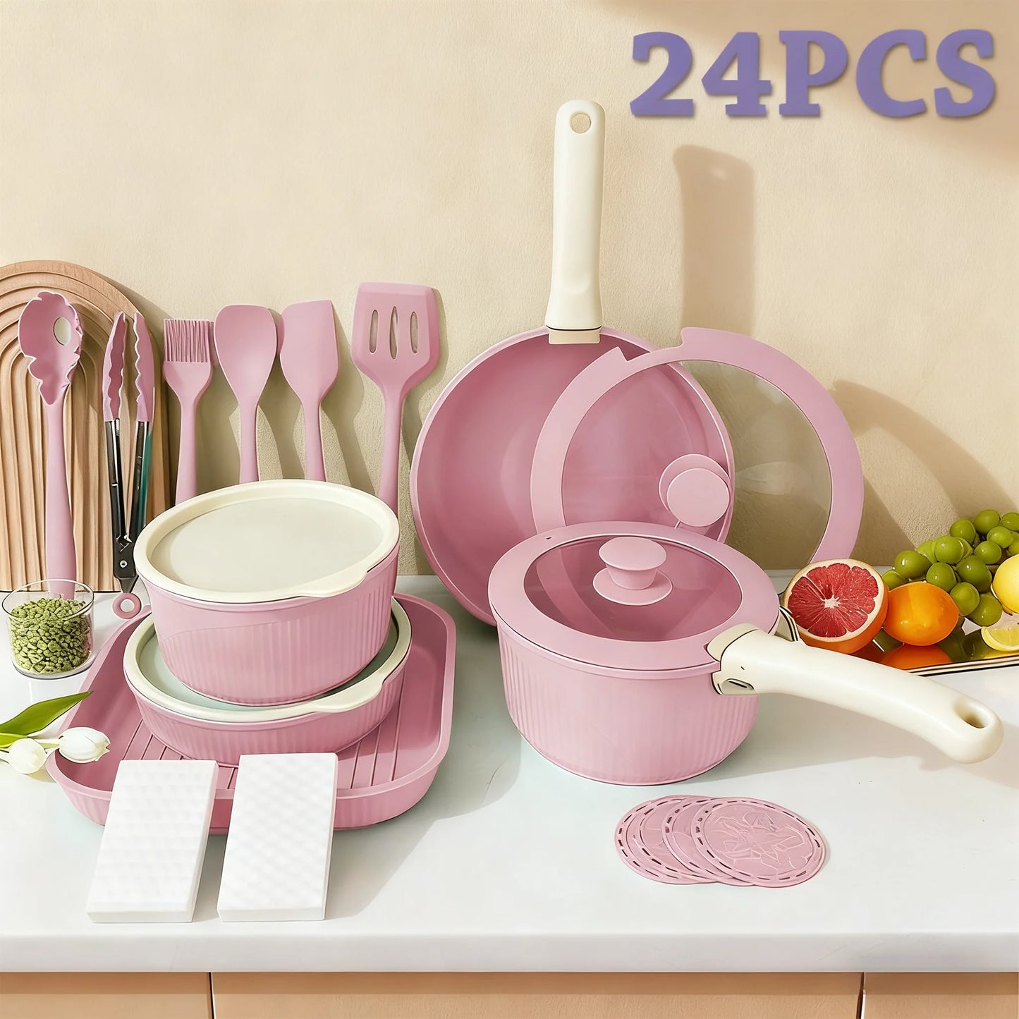 Pots and Pans Set, Nonstick Cookware Set Detachable Handle, Induction Kitchen Cookware Set