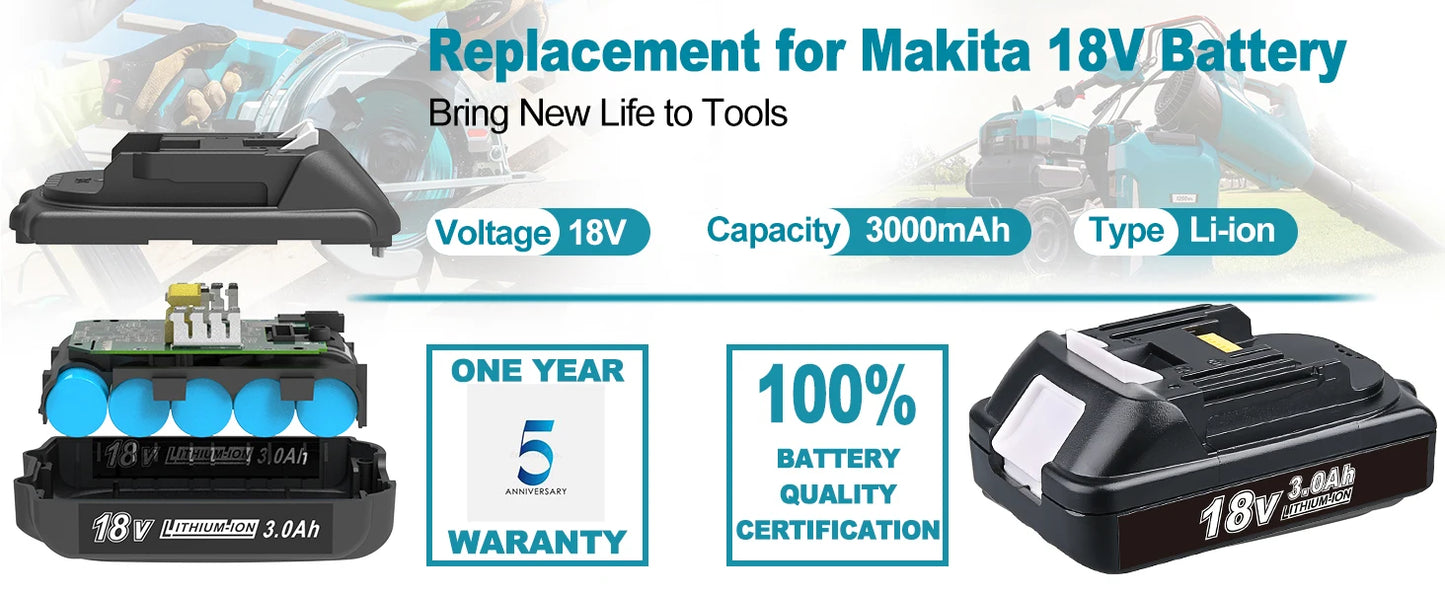 VANON 1/2/4Pcs 3.0Ah BL1830-Makita 18V BL1815 BL1850 BL1860 BL1890+DC18RC 14.4-18V 3A Charger