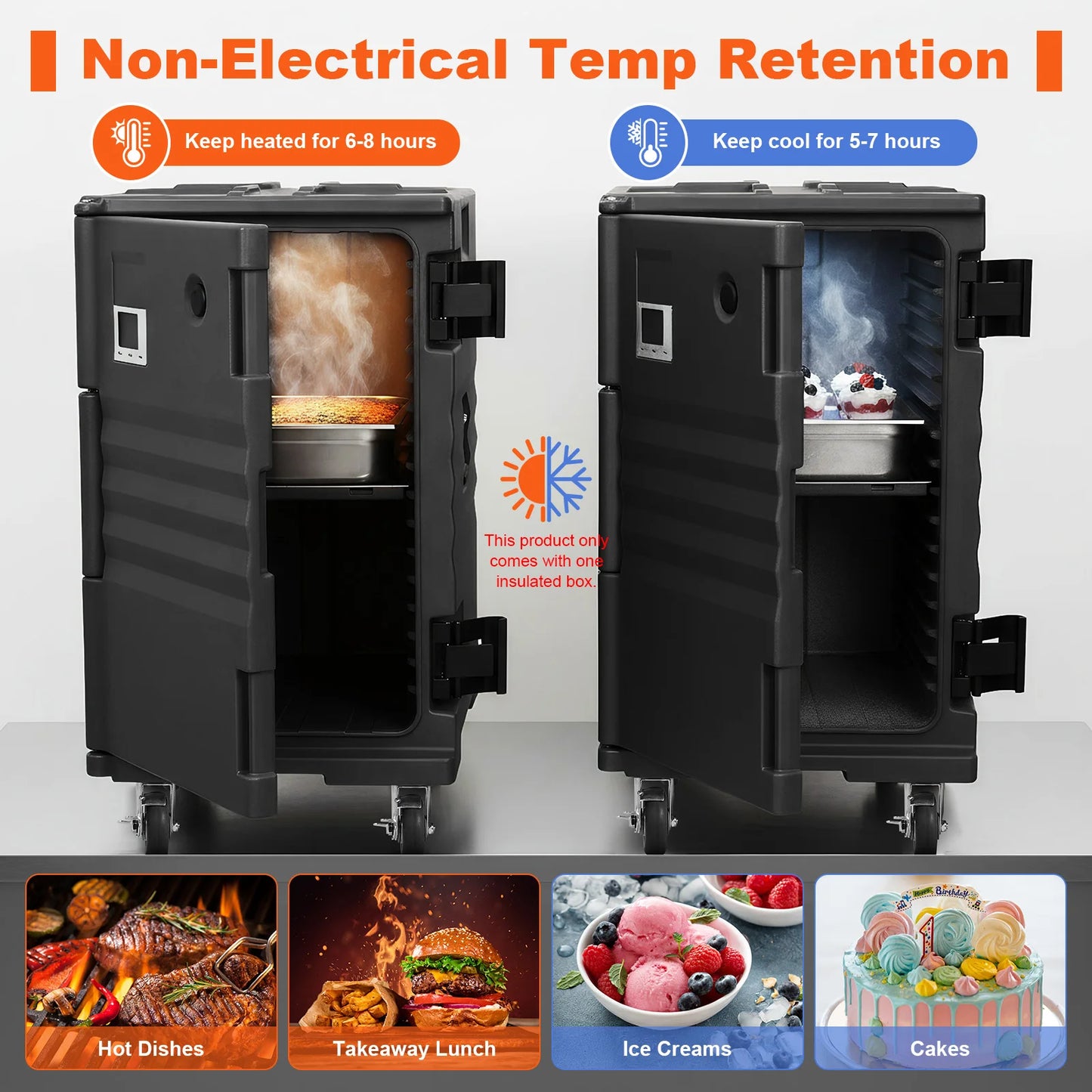 118QT Insulated Food Pan Carrier Insulated Lightweight Thermal Hot Box with Wheels W/Handles