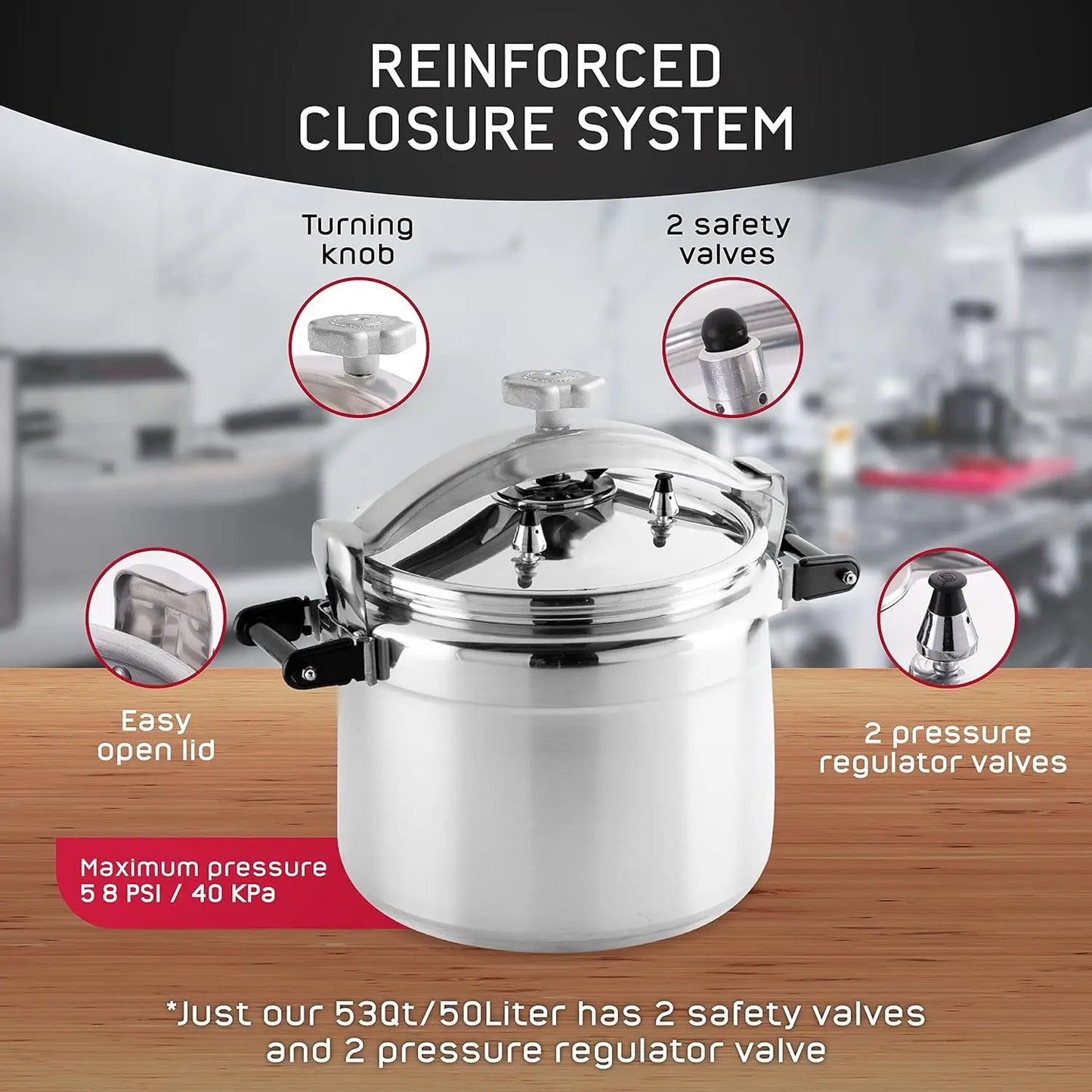 Extra Large 53 Quart / 50 Liter Professional Pressure Cooker, Heavy-Duty Aluminum Construction