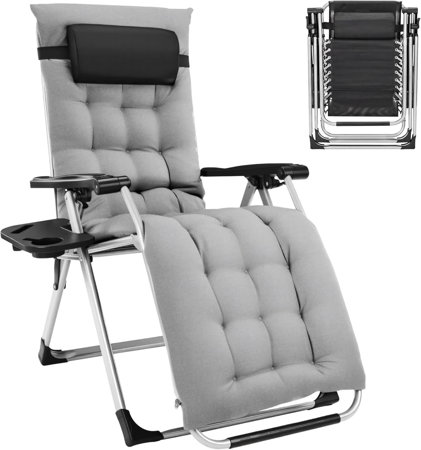 3-in-1 Zero Gravity Folding Lounge Chair, Heavy Duty Steel Frame 500LBS Weight Capacity