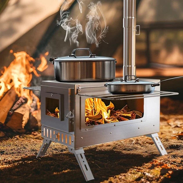 Hot Tent Stove, unho Wood Burning Stove, Portable Wood Stove with 6 Stainless Chimney Pipes